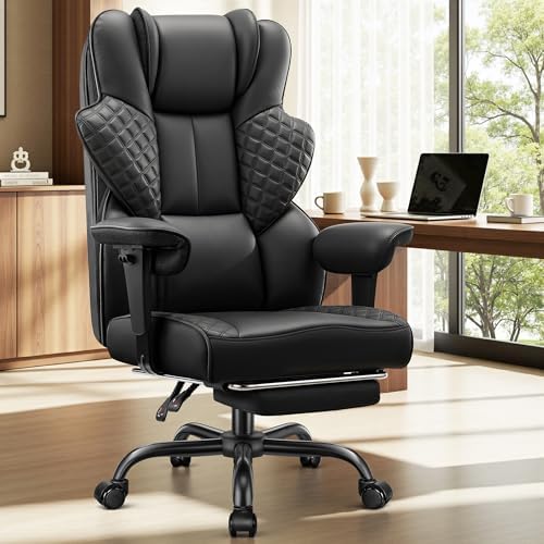 FelixKing Big and Tall Office Chair 500lbs   Ergonomic Desk Chair with Footrest  Scratch Resistant PU Leather Computer Chair  4D Lumbar Support Gaming Chair  Comfy Reclining Swivel Work Chair  Black