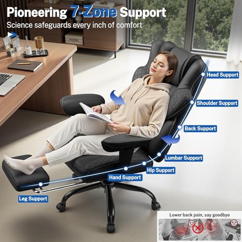 FelixKing Big and Tall Office Chair 500lbs   Ergonomic Desk Chair with Footrest  Scratch Resistant PU Leather Computer Chair  4D Lumbar Support Gaming Chair  Comfy Reclining Swivel Work Chair  Black