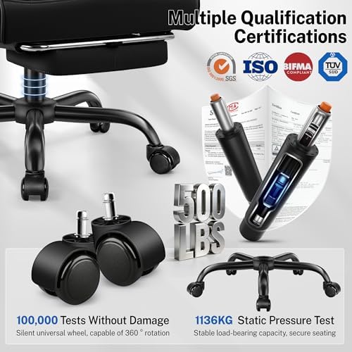 FelixKing Big and Tall Office Chair 500lbs   Ergonomic Desk Chair with Footrest  Scratch Resistant PU Leather Computer Chair  4D Lumbar Support Gaming Chair  Comfy Reclining Swivel Work Chair  Black