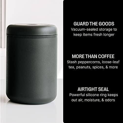 Fellow Atmos Vacuum Coffee Canister   1 2L Stainless Steel Airtight Food Storage Container for Coffee Beans  Ground Coffee  Tea & Spices   Vacuum Seal Preserves Freshness   Matte Black