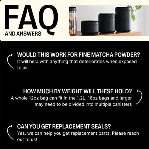 Fellow Atmos Vacuum Coffee Canister   1 2L Stainless Steel Airtight Food Storage Container for Coffee Beans  Ground Coffee  Tea & Spices   Vacuum Seal Preserves Freshness   Matte Black