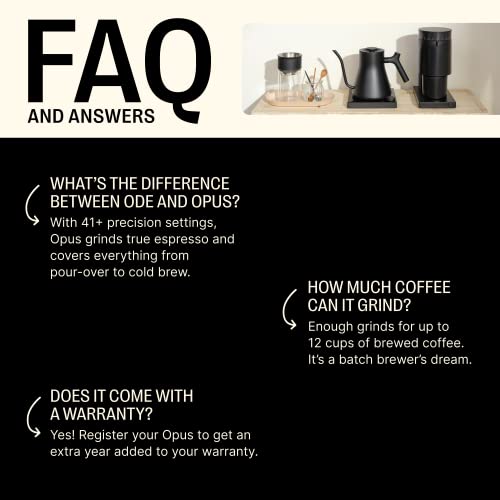 Fellow Opus - Molinillo de café con rebabas cónicas, eléctrico multiusos, molinillo de espresso con 41 ajustes para goteo, prensa francesa y preparación fría, color negro mate