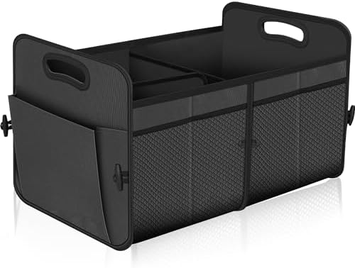 Femuar Car Trunk Organizer with Large Capacity Waterproof Car Accessories for Women & Men  Collapsible Trunk Organizer for Suv/Jeep/Sedan  Black  Standard 