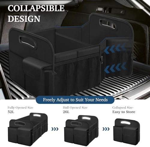 Femuar Car Trunk Organizer with Large Capacity Waterproof Car Accessories for Women & Men  Collapsible Trunk Organizer for Suv/Jeep/Sedan  Black  Standard 
