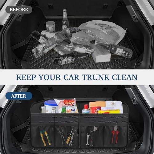 Femuar Car Trunk Organizer with Large Capacity Waterproof Car Accessories for Women & Men  Collapsible Trunk Organizer for Suv/Jeep/Sedan  Black  Standard 