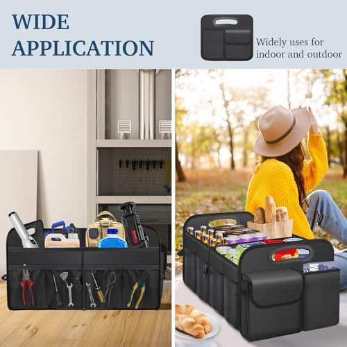 Femuar Car Trunk Organizer with Large Capacity Waterproof Car Accessories for Women & Men  Collapsible Trunk Organizer for Suv/Jeep/Sedan  Black  Standard 