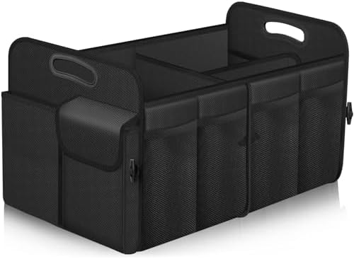 Femuar Car Trunk Organizer with Large Capacity Waterproof Car Accessories for Women & Men  Collapsible Trunk Organizer for Suv/Jeep/Sedan  Black  Standard 