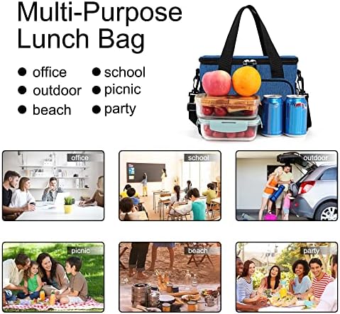Femuar Lunch Bags for Women/Men  Insulated Lunch Bag for Work Office Picnic   Lunch Cooler Bag Leakproof Lunch Box with Adjustable Shoulder Strap   Blue
