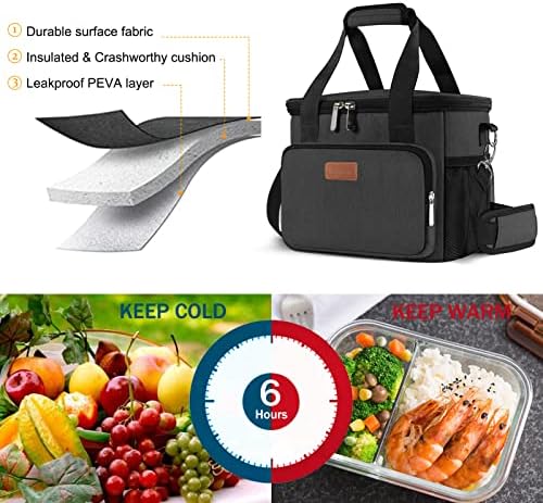 Femuar Lunch Bags for Women/Men  Insulated Lunch Bag for Work Office Picnic   Lunch Cooler Bag Leakproof Lunch Box with Adjustable Shoulder Strap   Blue