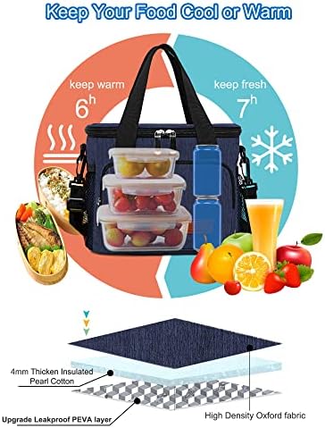 Femuar Lunch Bags for Women/Men  Insulated Lunch Bag for Work Office Picnic   Lunch Cooler Bag Leakproof Lunch Box with Adjustable Shoulder Strap   Blue