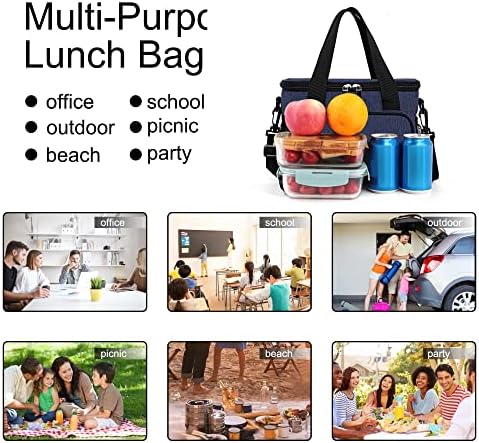 Femuar Lunch Bags for Women/Men  Insulated Lunch Bag for Work Office Picnic   Lunch Cooler Bag Leakproof Lunch Box with Adjustable Shoulder Strap   Blue