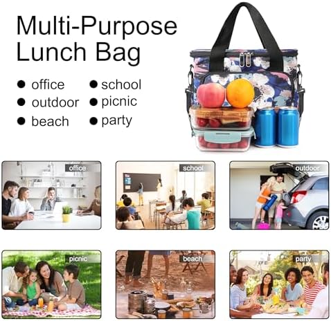 Femuar Lunch Bags for Women/Men  Insulated Lunch Bag for Work Office Picnic   Lunch Cooler Bag Leakproof Lunch Box with Adjustable Shoulder Strap   Blue