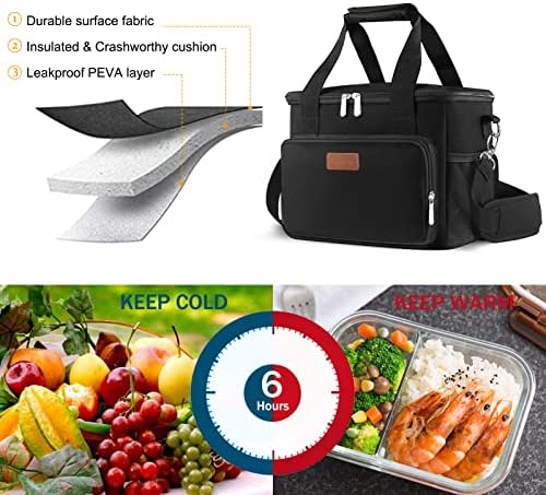 Femuar Lunch Bags for Women/Men  Insulated Lunch Bag for Work Office Picnic   Lunch Cooler Bag Leakproof Lunch Box with Adjustable Shoulder Strap   Blue