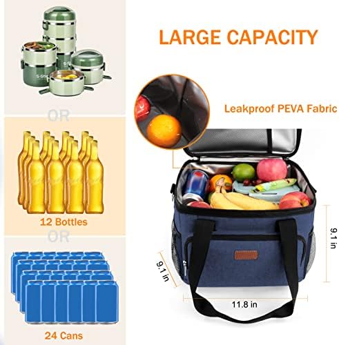 Femuar Lunch Bags for Women/Men  Insulated Lunch Bag for Work Office Picnic   Lunch Cooler Bag Leakproof Lunch Box with Adjustable Shoulder Strap   Blue