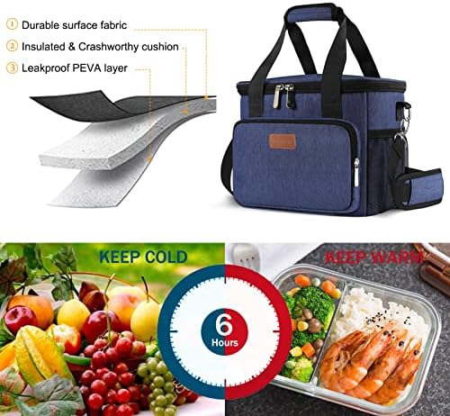 Femuar Lunch Bags for Women/Men  Insulated Lunch Bag for Work Office Picnic   Lunch Cooler Bag Leakproof Lunch Box with Adjustable Shoulder Strap   Blue