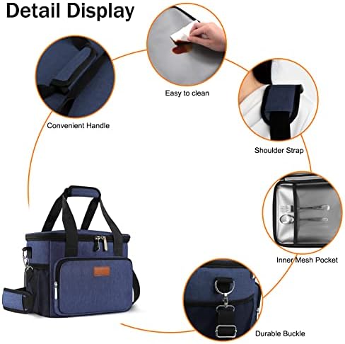 Femuar Lunch Bags for Women/Men  Insulated Lunch Bag for Work Office Picnic   Lunch Cooler Bag Leakproof Lunch Box with Adjustable Shoulder Strap   Blue