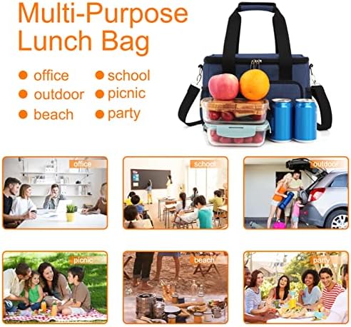 Femuar Lunch Bags for Women/Men  Insulated Lunch Bag for Work Office Picnic   Lunch Cooler Bag Leakproof Lunch Box with Adjustable Shoulder Strap   Blue