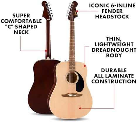 Fender California Debut Redondo Series Acoustic Guitar  Beginner Guitar  2 Year Warranty  Natural
