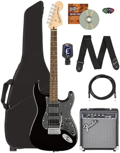 Fender Squier Affinity Stratocaster Limited Edition   Olympic White Bundle with Frontman 10G Amplifier  Gig Bag  Tuner  Instrument Cable  Strap  Picks  and Austin Bazaar Instructional DVD