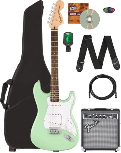 Fender Squier Affinity Stratocaster Limited Edition   Olympic White Bundle with Frontman 10G Amplifier  Gig Bag  Tuner  Instrument Cable  Strap  Picks  and Austin Bazaar Instructional DVD