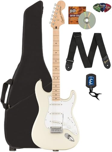 Fender Squier Affinity Stratocaster Limited Edition   Olympic White Bundle with Frontman 10G Amplifier  Gig Bag  Tuner  Instrument Cable  Strap  Picks  and Austin Bazaar Instructional DVD