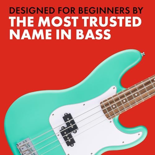 Fender Squier Debut Series Precision Bass Guitar  Beginner Guitar  2 Year Warranty  Includes Free Lessons  Sea Foam Green with Satin Urethane Finish