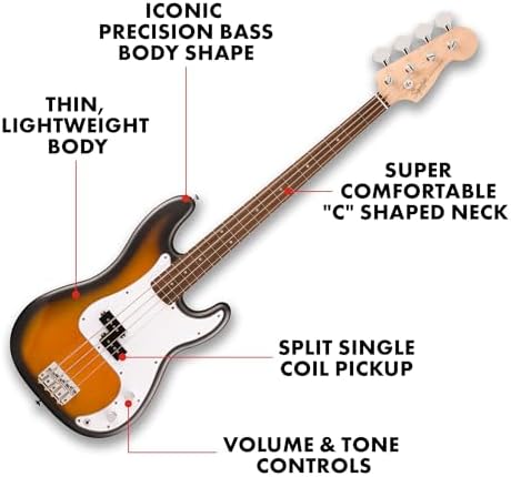 Fender Squier Debut Series Precision Bass Guitar  Beginner Guitar  2 Year Warranty  Includes Free Lessons  Sea Foam Green with Satin Urethane Finish