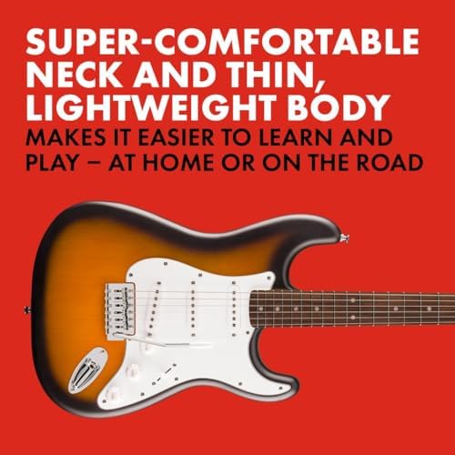 Fender Squier Debut Series Stratocaster Electric Guitar  Beginner Guitar  with 2 Year Warranty  Includes Free Lessons  Black with Matte Finish