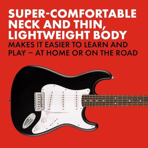 Fender Squier Debut Series Stratocaster Electric Guitar  Beginner Guitar  with 2 Year Warranty  Includes Free Lessons  Black with Matte Finish