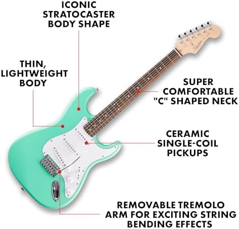 Fender Squier Debut Series Stratocaster Electric Guitar  Beginner Guitar  with 2 Year Warranty  Includes Free Lessons  Black with Matte Finish