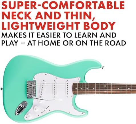 Fender Squier Debut Series Stratocaster Electric Guitar  Beginner Guitar  with 2 Year Warranty  Includes Free Lessons  Black with Matte Finish