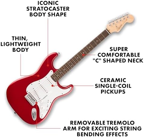 Fender Squier Debut Series Stratocaster Electric Guitar  Beginner Guitar  with 2 Year Warranty  Includes Free Lessons  Black with Matte Finish