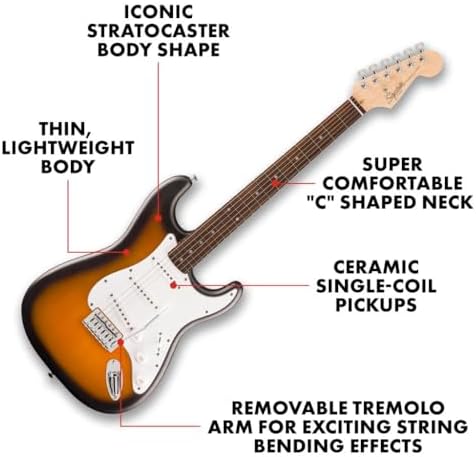Fender Squier Debut Series Stratocaster Electric Guitar  Beginner Guitar  with 2 Year Warranty  Includes Free Lessons  Black with Matte Finish