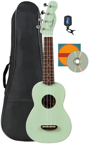 Fender Venice Soprano Ukulele   Surf Green Bundle with Gig Bag  Tuner  and Austin Bazaar Instructional DVD