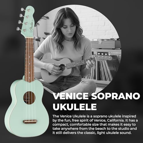 Fender Venice Soprano Ukulele   Surf Green Bundle with Gig Bag  Tuner  and Austin Bazaar Instructional DVD