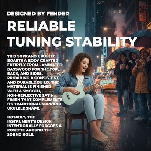 Fender Venice Soprano Ukulele   Surf Green Bundle with Gig Bag  Tuner  and Austin Bazaar Instructional DVD