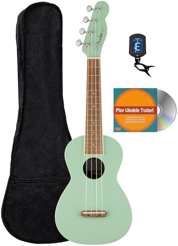 Fender Venice Soprano Ukulele   Surf Green Bundle with Gig Bag  Tuner  and Austin Bazaar Instructional DVD
