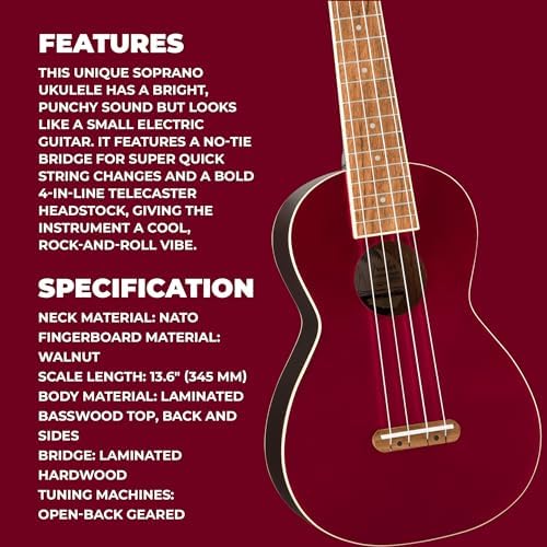 Fender Venice Soprano Ukulele   Surf Green Bundle with Gig Bag  Tuner  and Austin Bazaar Instructional DVD