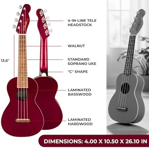 Fender Venice Soprano Ukulele   Surf Green Bundle with Gig Bag  Tuner  and Austin Bazaar Instructional DVD