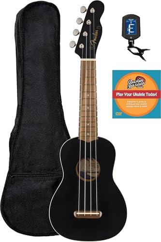 Fender Venice Soprano Ukulele   Surf Green Bundle with Gig Bag  Tuner  and Austin Bazaar Instructional DVD