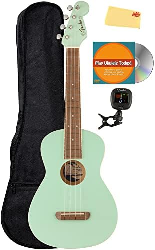 Fender Venice Soprano Ukulele   Surf Green Bundle with Gig Bag  Tuner  and Austin Bazaar Instructional DVD