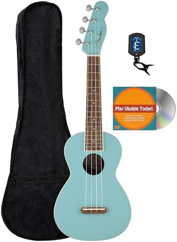 Fender Venice Soprano Ukulele   Surf Green Bundle with Gig Bag  Tuner  and Austin Bazaar Instructional DVD