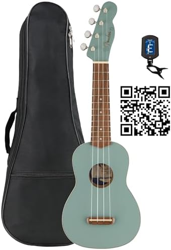 Fender Venice Soprano Ukulele   Surf Green Bundle with Gig Bag  Tuner  and Austin Bazaar Instructional DVD
