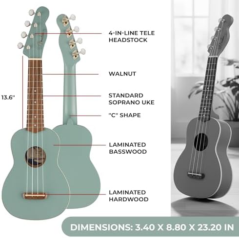 Fender Venice Soprano Ukulele   Surf Green Bundle with Gig Bag  Tuner  and Austin Bazaar Instructional DVD