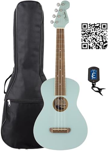 Fender Venice Soprano Ukulele   Surf Green Bundle with Gig Bag  Tuner  and Austin Bazaar Instructional DVD