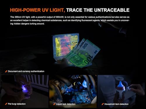 Fenix E06R 700 Lumen 3 in 1 EDC Keychain Flashlight  USB C Rechargeable  Includes UV Light and Lumentac Organizer  Grey