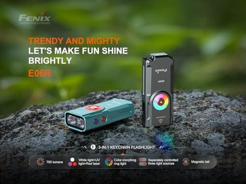 Fenix E06R 700 Lumen 3 in 1 EDC Keychain Flashlight  USB C Rechargeable  Includes UV Light and Lumentac Organizer  Grey