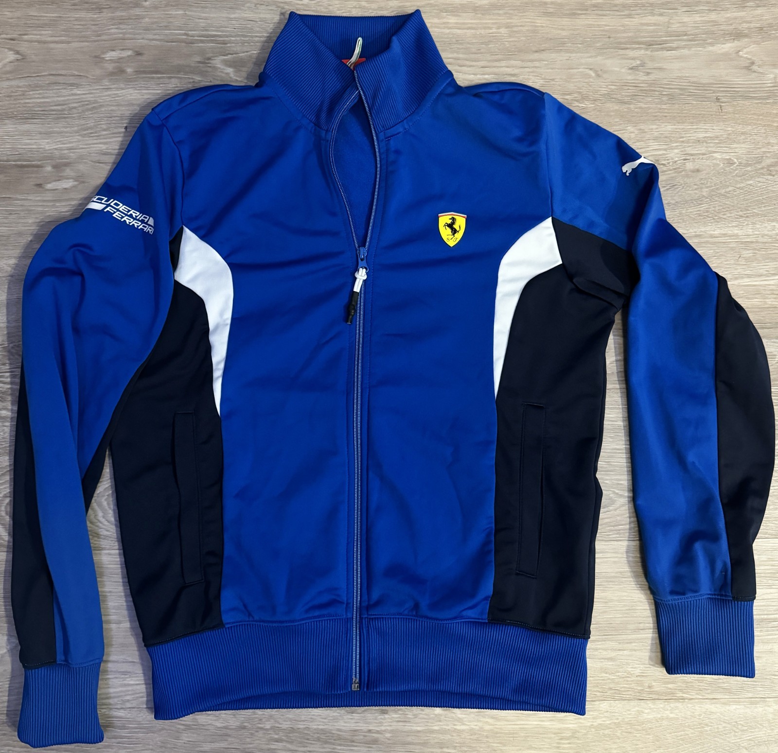 Ferrari Scuderia Track Jacket Mens Sm Blue White Full Zip SF Puma F1 Racing Logo