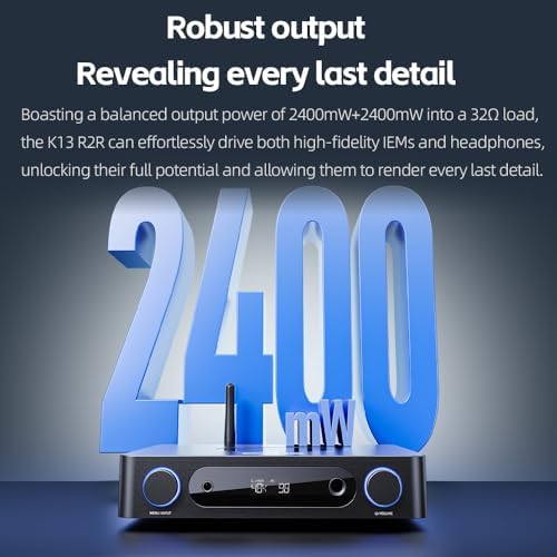 FiiO K13 R2R Desktop DAC & Headphone Amp  High Fidelity 24Bit R2R DAC  Powerful 2400mW Output  LDAC Bluetooth Streaming  Dual Power Supply  10 Band PEQ  Balanced XLR & RCA Audio Output  Black 