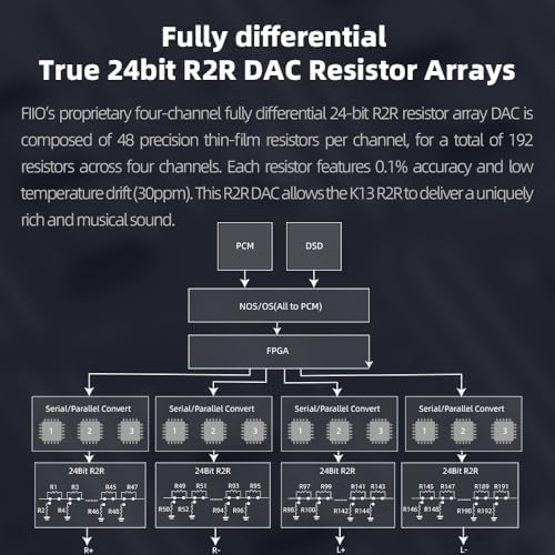 FiiO K13 R2R Desktop DAC & Headphone Amp  High Fidelity 24Bit R2R DAC  Powerful 2400mW Output  LDAC Bluetooth Streaming  Dual Power Supply  10 Band PEQ  Balanced XLR & RCA Audio Output  Silver 